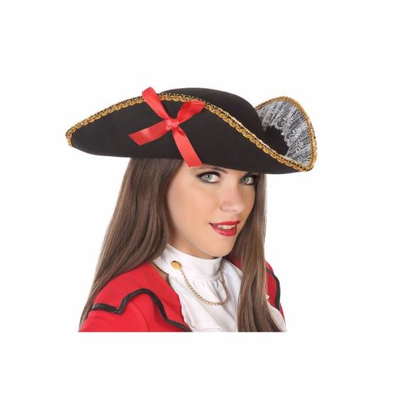 Sombrero Negro de Pirata con Pañuelo Rojo para Adulto - MiDisfraz